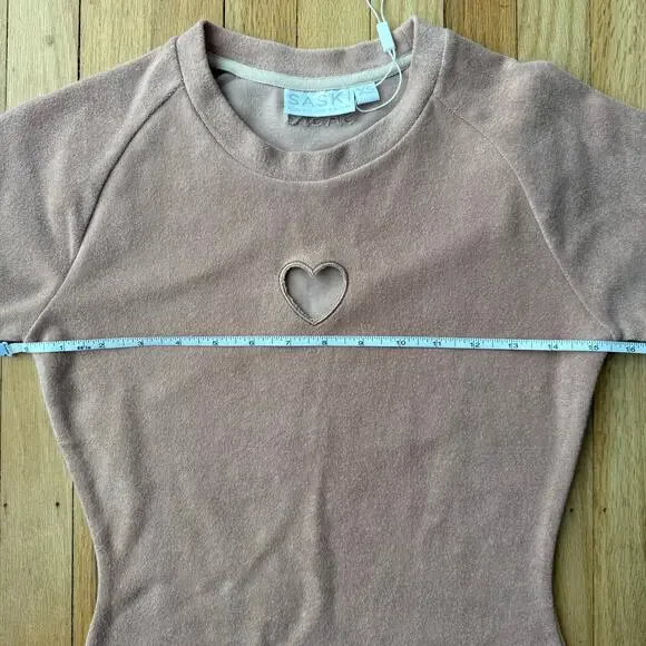 Saski Pink Blush Sweetheart Cut Out Terry Cloth Mini Dress Size XS NWOT - Picture 9 of 12